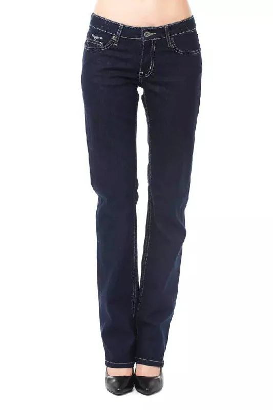 Blue Cotton Women Jeans Trendy Wide-Leg High-Waist Denim