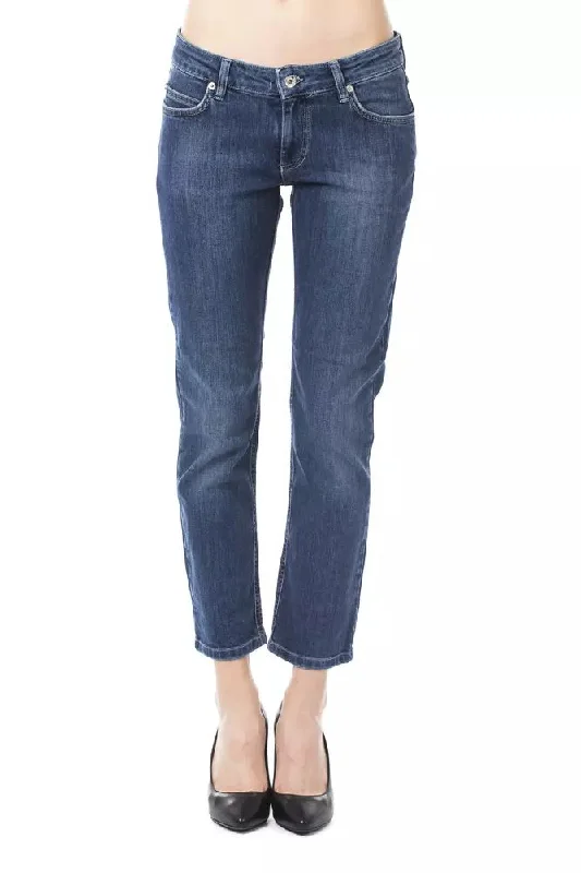 Light Blue Cotton Women Capri Jean Comfortable Zip-Fly Denim Jeans