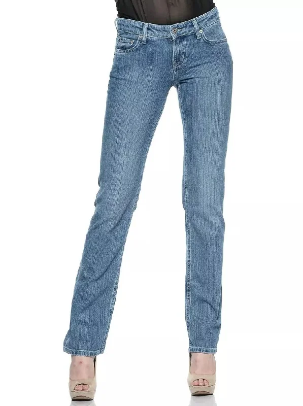 Light Blue Cotton Women Jeans Casual Distressed Denim Jeans