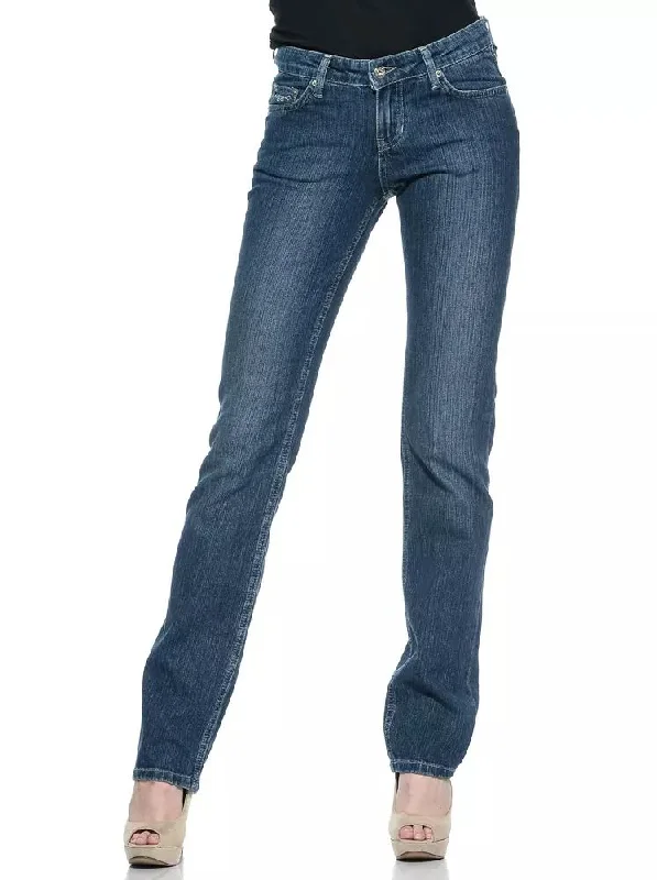 Blue Cotton Women Jeans Stylish Paperbag Waist Denim