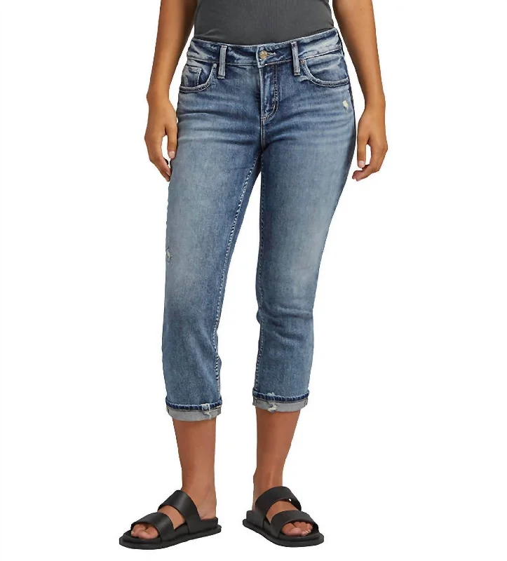 Elyse Mid Rise Capri Jean In Indigo Fashionable Cropped Denim Jeans