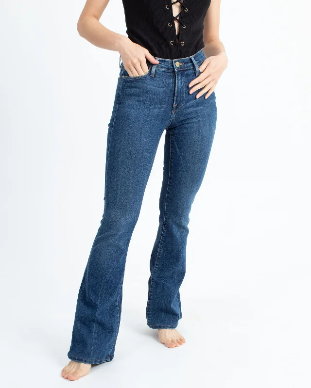 Flared Jeans with Contrast Stitching Trendy Wide-Legged High-Waist Jeans