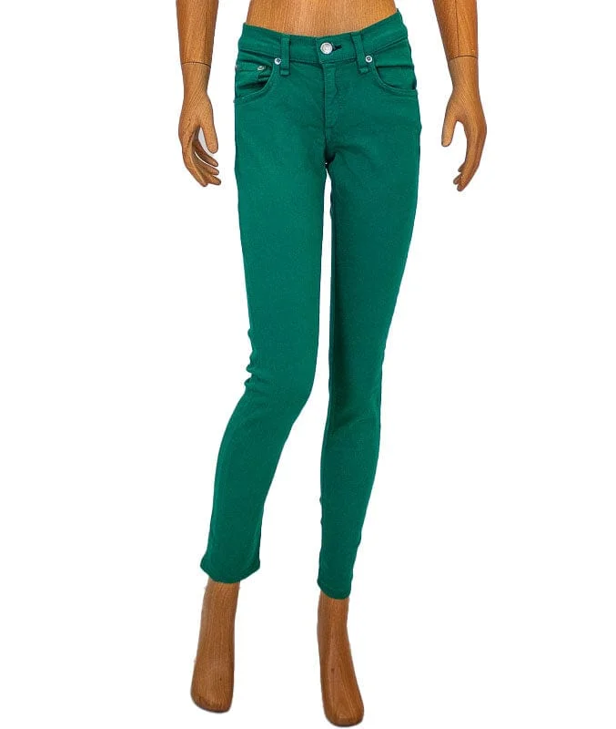 Green Skinny Jeans Fashionable Raw Hem Bootcut Jeans