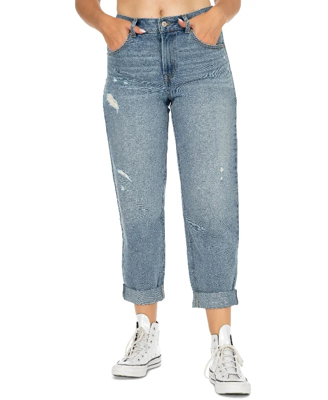 Juniors' Dad Jeans Trendy Layered Pocket Jeans