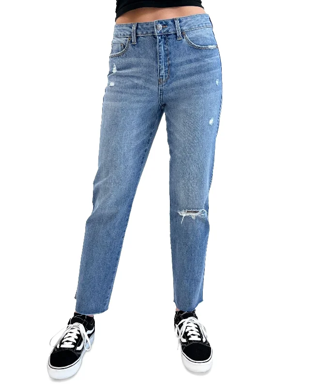 Juniors' High Rise Slim Straight Ankle Jeans Stylish Stone-Wash Denim Jeans