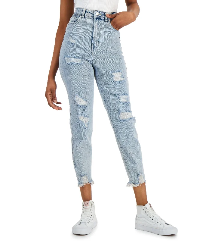 Juniors' Ripped Raw-Hem Jeans Elegant Raw Hem Jeans