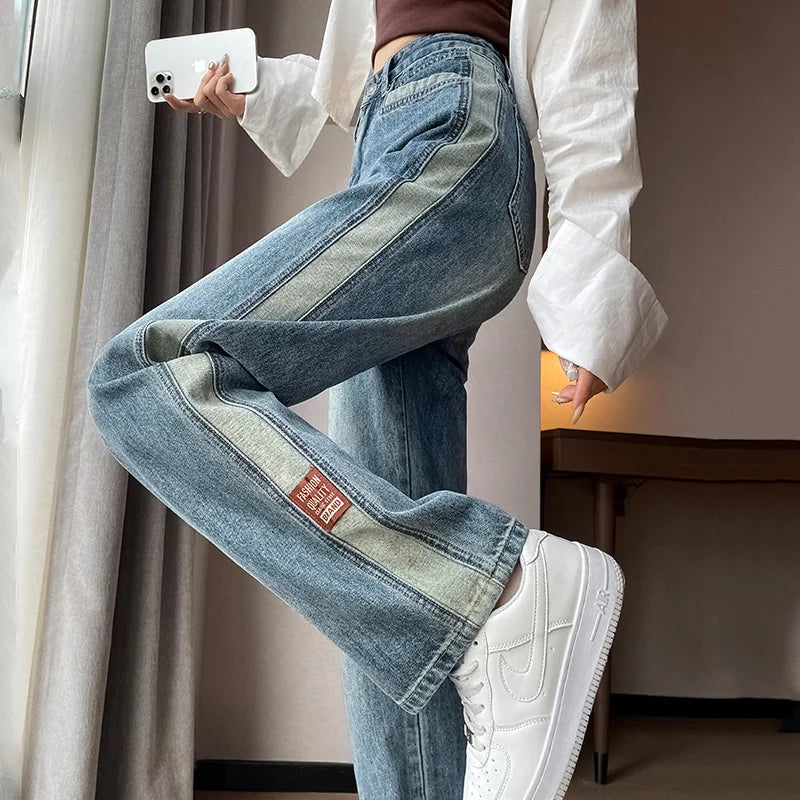 Korean Fashion Blue Jeans Woman High Waist Denim Female Clothing Streetwear Women's Stylish Tapered Fit Jeans