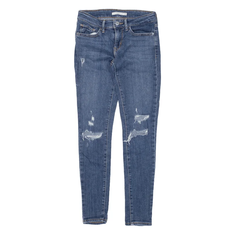 LEVI'S 711 Distressed Jeans Blue Denim Slim Skinny Womens W25 L28 Casual Straight-Leg Jeans