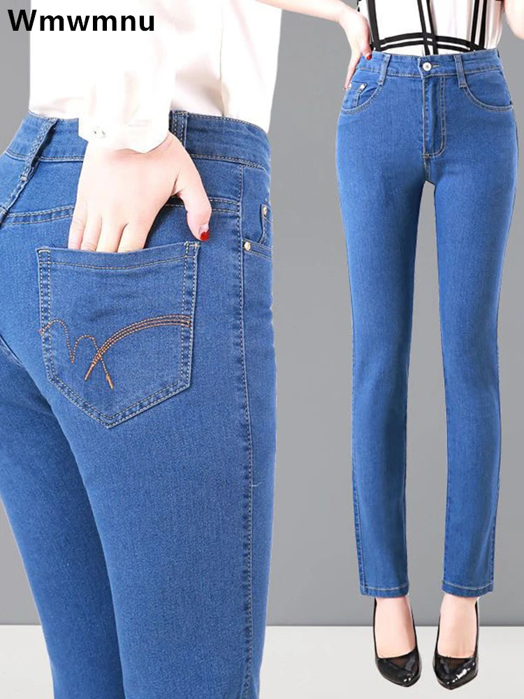 Oversize 36 Spring Summer Mom Jeans Vintage High Waist Women Denim Pants Casual Skinny Fit Jeans