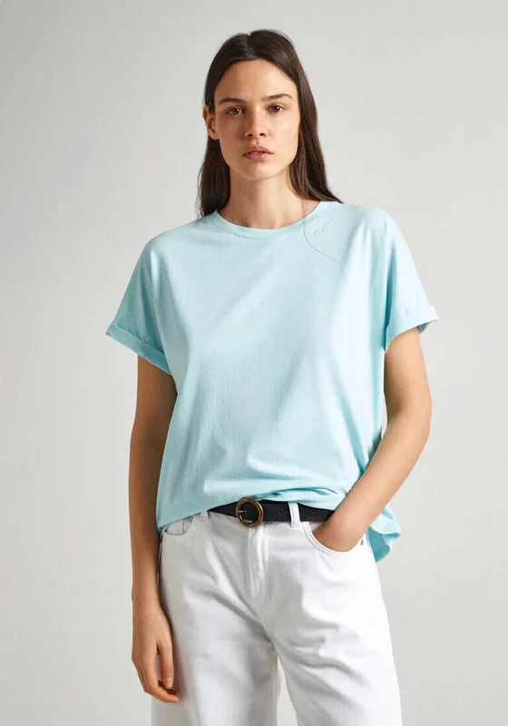 Pepe Jeans Liu Embroidered Cotton T-Shirt, Aqua Cozy Stretch High-Waist Jeans