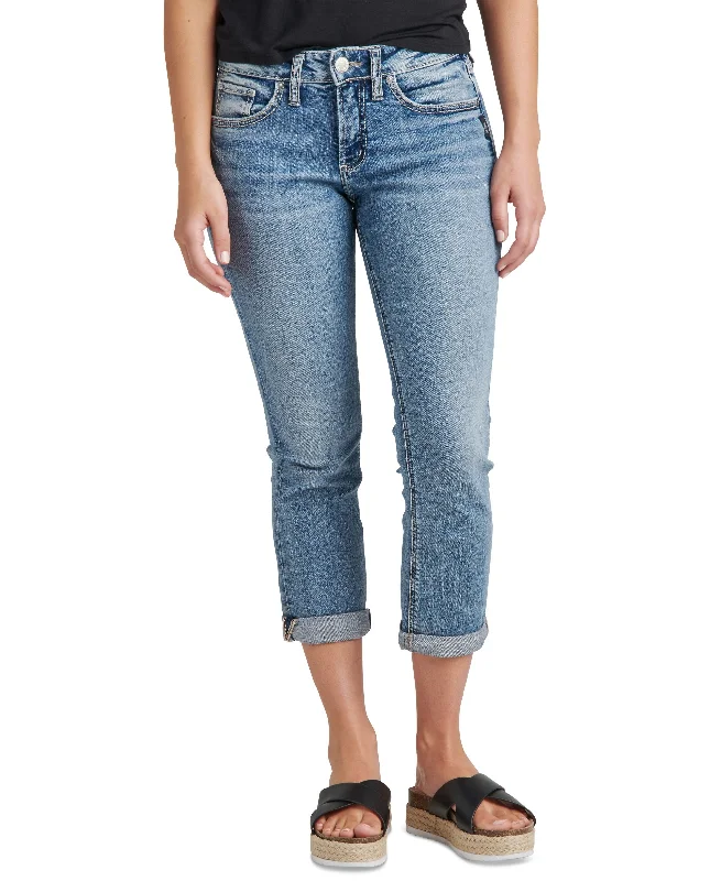 Silver Jeans Co. Britt Roll Cuff Capri Jeans Classic Blue Denim Jeans