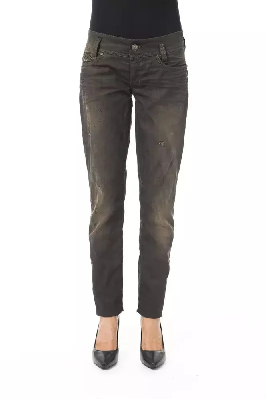 Black Cotton Women Jeans Elegant Tapered Leg Denim