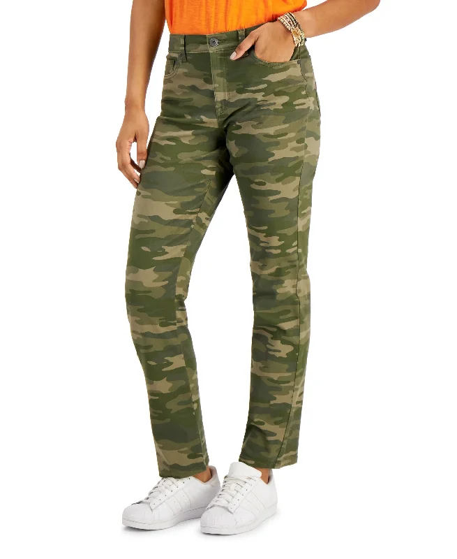 Style & Co Camo Print Straight Leg Jeans Trendy Low-Rise Slim Jeans