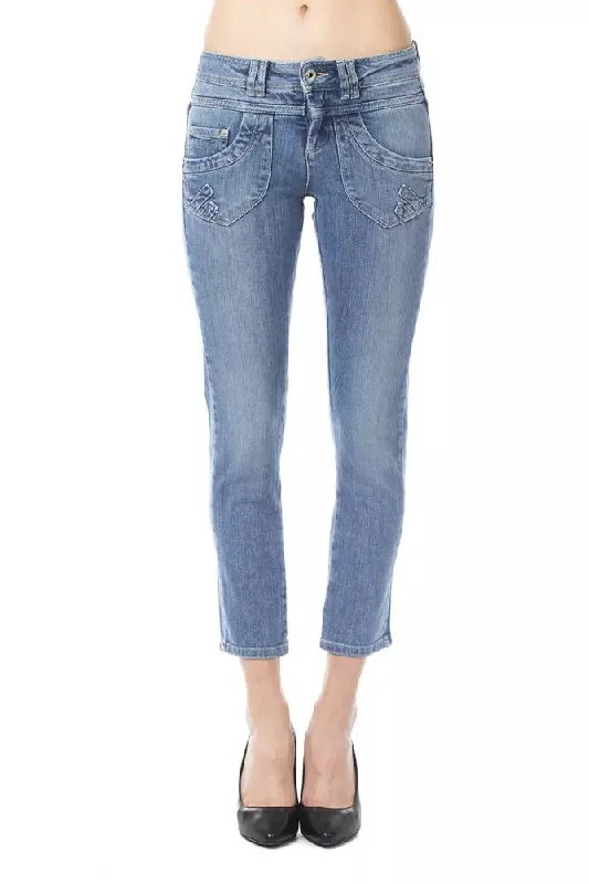 Light Blue Cotton Women Jeans Chic Vintage-Inspired Denim Jeans