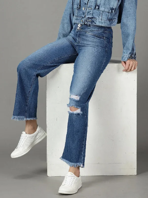 Women's Blue Solid Straight Fit Denim Jeans-IM-10287-A-Blue Fashionable White Denim Jeans