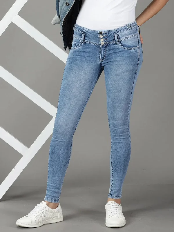 Women's Blue Solid Super Skinny Fit Denim Jeans-CR-8029-Blue Elegant Skinny Leg Jeans