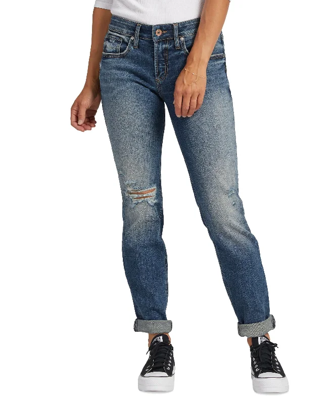 Women's Boyfriend Mid Rise Jeans Stylish High-Waist Jeans