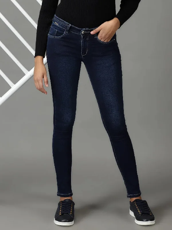 Women's Navy Blue Solid Slim Fit Denim Jeans-CR-7954-Navyblue Elegant Bootcut Fit Jeans