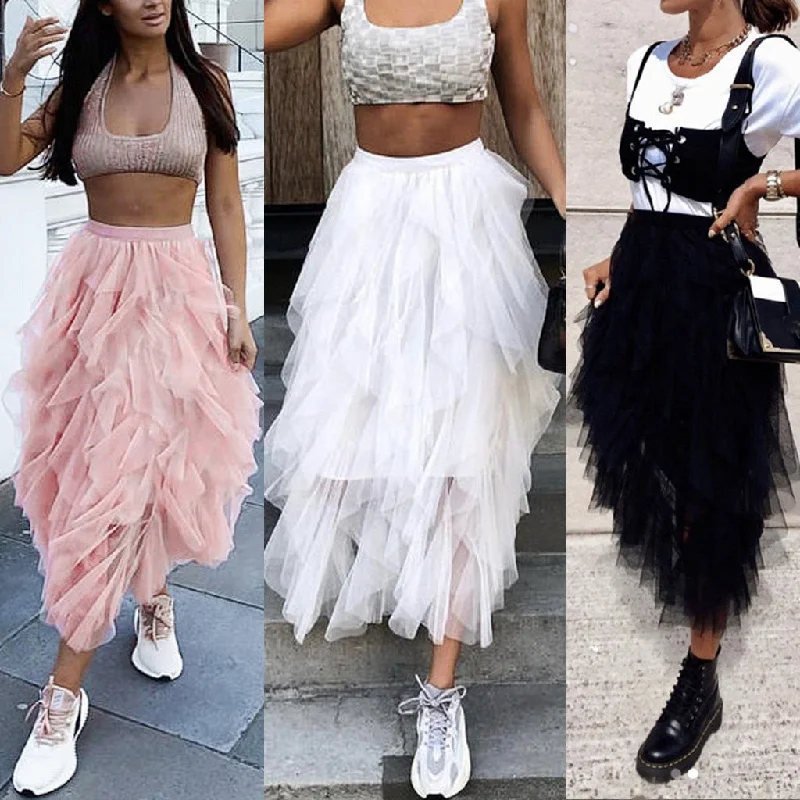 2019 Women Long Skirt High Waist Gauze Princess Women Beach Dance Tutu Skirts Jupe Femme Tulle Skirt Party Puffy Skirts d1 velvet skirt plush