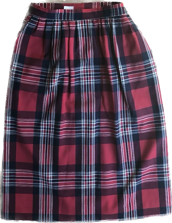 80s Pendleton Red Plaid Pencil Skirt   S(w26) asymmetrical skirt cut