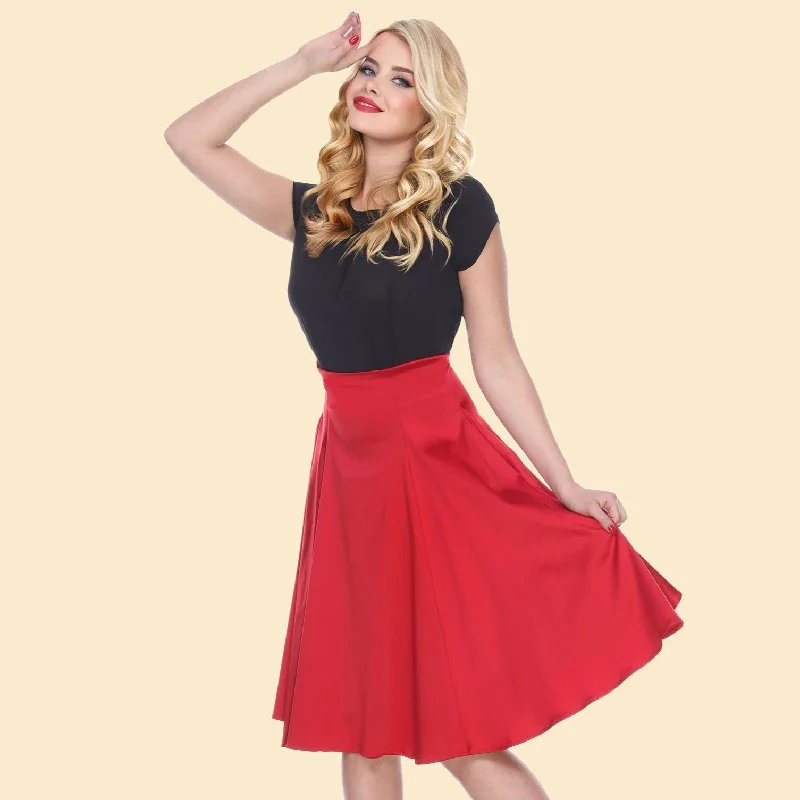 Annette Swing Skirt in Red velvet skirt glossy