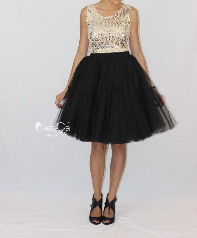 Beatrice Black Tulle Skirt - Midi modal blend skirt