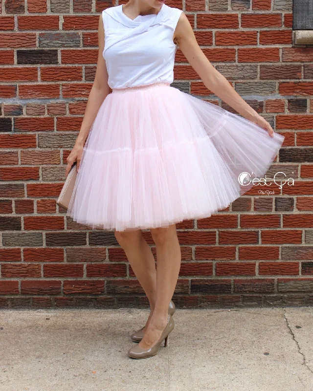 Beatrice Blush Pink Tulle Skirt - Midi leather skirt modern