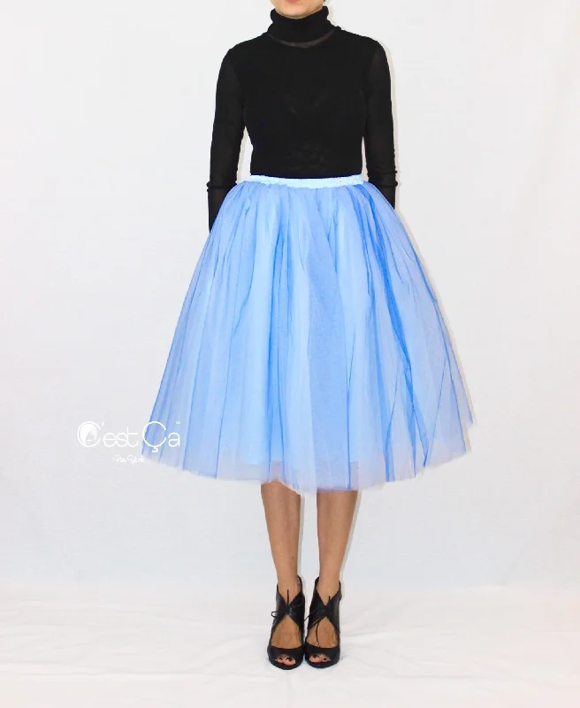 Clarisa Ombre Tulle Skirt - Serenity Blue, Tea Length lace skirt intricate