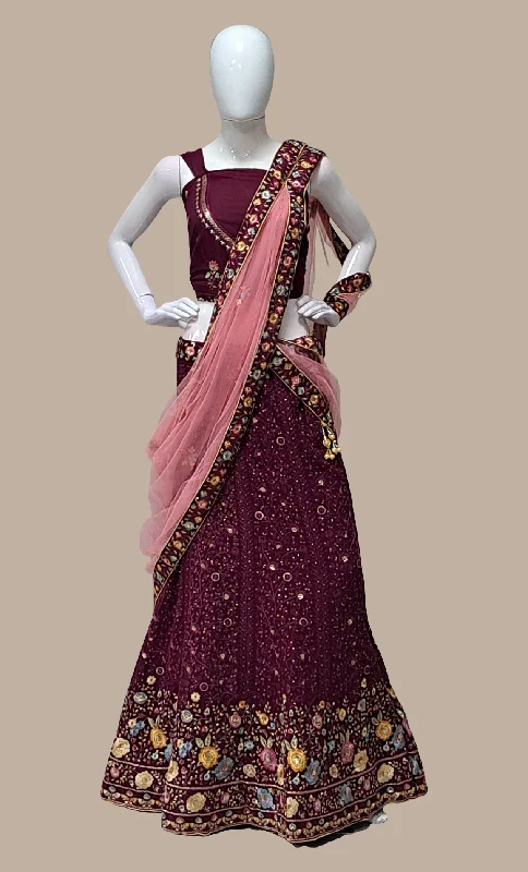 Dark Plum Embroidered Skirt Set velvet skirt luxurious