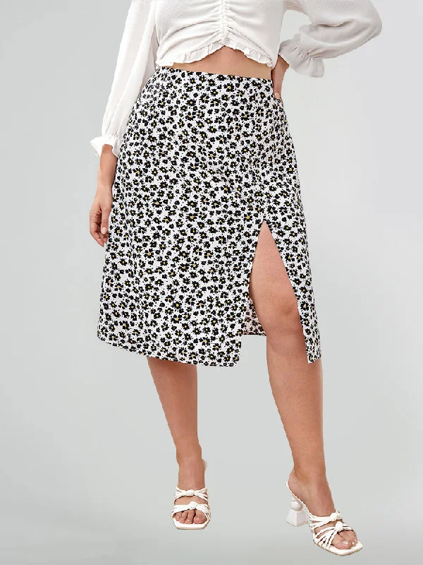 Ditsy Floral Print Split Thigh Skirt chiffon skirt flowing