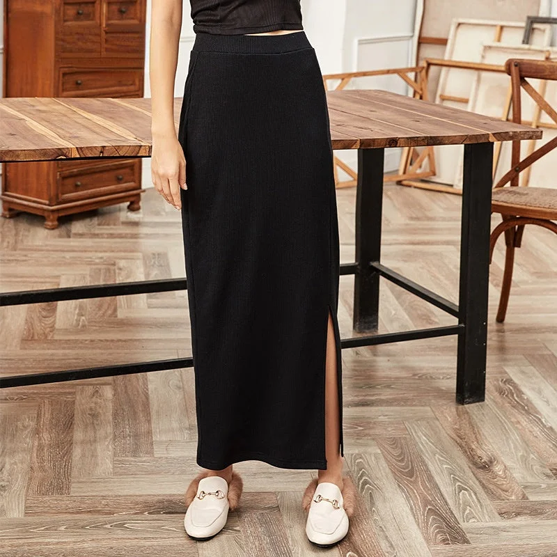 BerriesJam - Elegant Black Split High Waist Long Maxi Skirt linen skirt natural