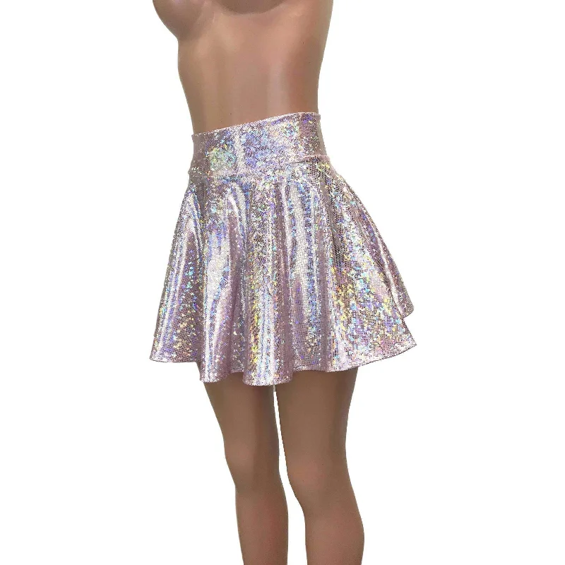 Skater Skirt - Light Pink Shattered Glass Holographic silk skirt smooth