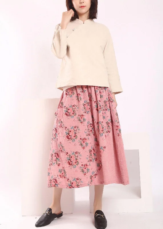 Organic Pink Patchwork A Line Skirts Cotton Linen satin skirt smooth