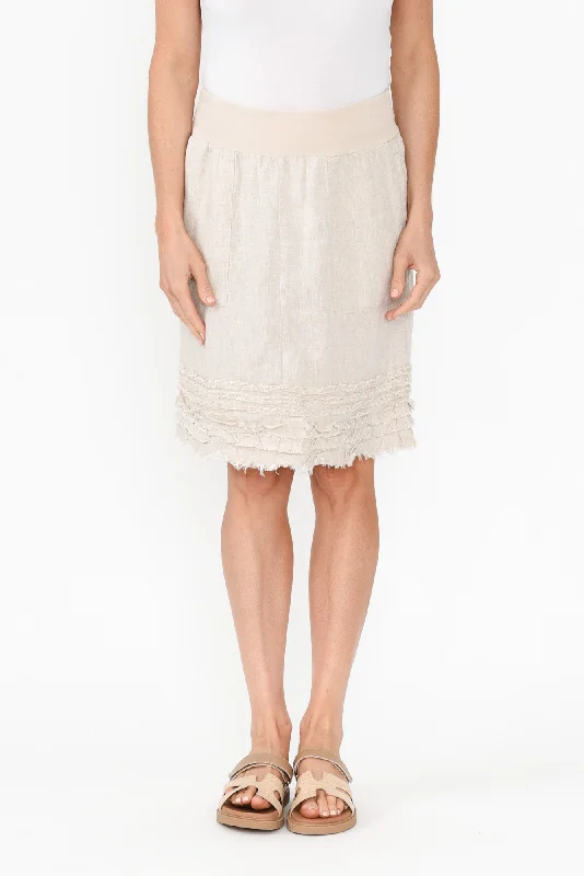 Phillipa Natural Ruffle Hem Skirt asymmetrical skirt cut