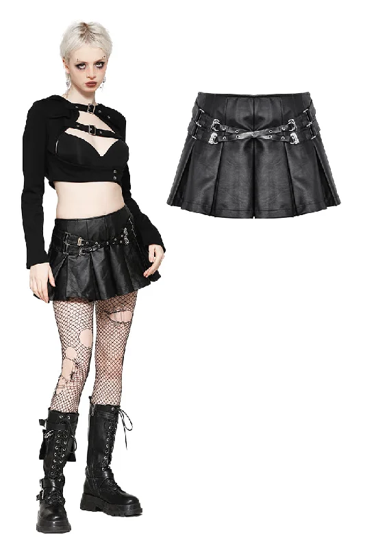 Punk Sassy Girl black PU leather low-waisted skirt KW375 velvet skirt glossy