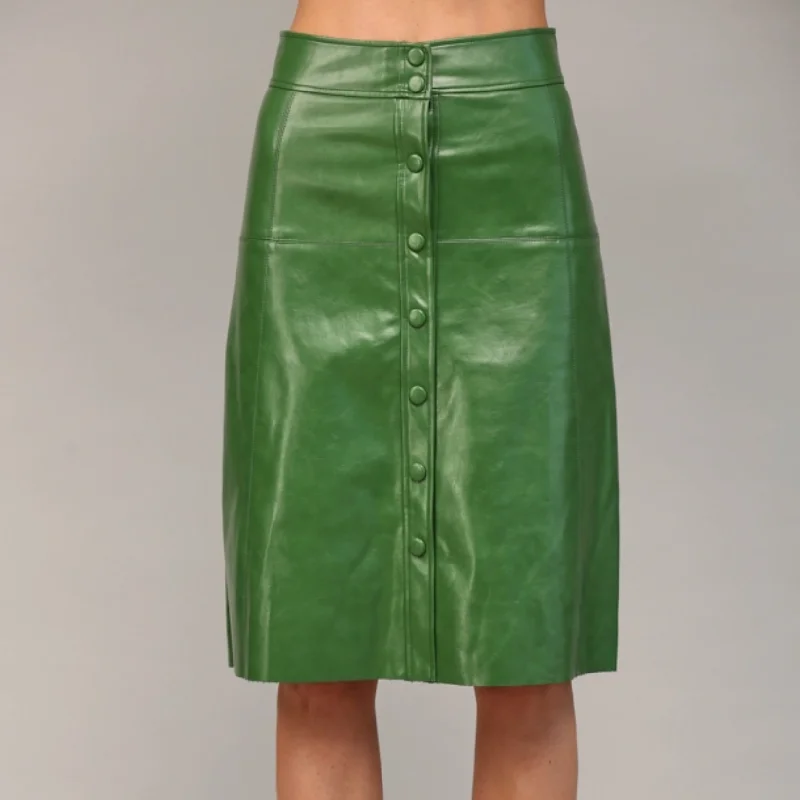 Retro Rebel Front Button Closure Faux Leather Midi Skirt linen skirt light