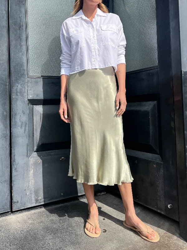 Riley Skirt in Vintage Satin - Celadon silk skirt lustrous