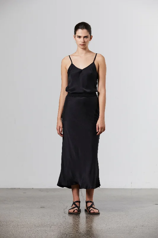 Silk Midi Slip Skirt - Black chiffon skirt floaty