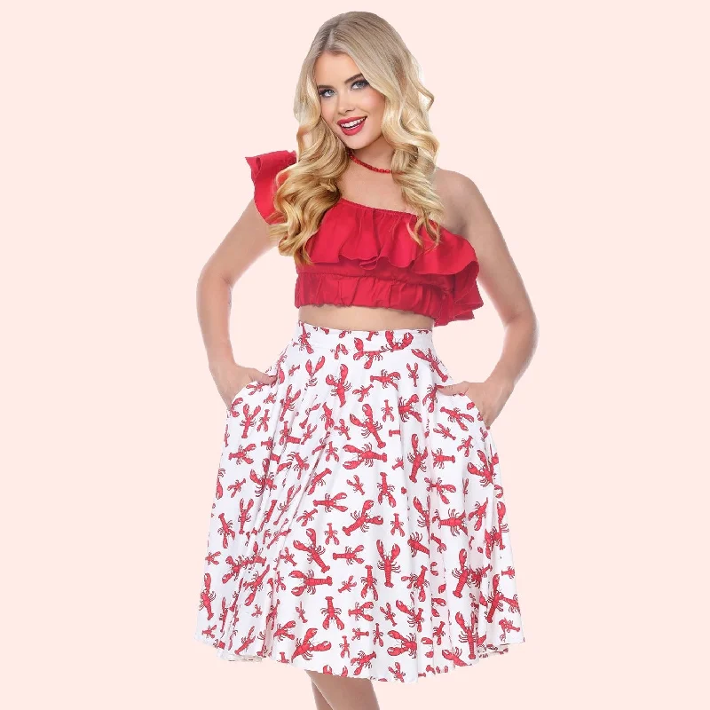 Swing Skirt in Lobster Print silk skirt lustrous