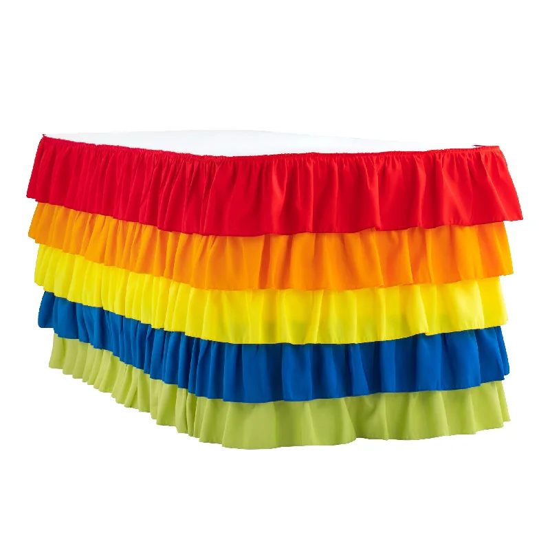 Ruffled 5 Tier Rainbow Table Skirt 17ft Polyester ruffled skirt detail