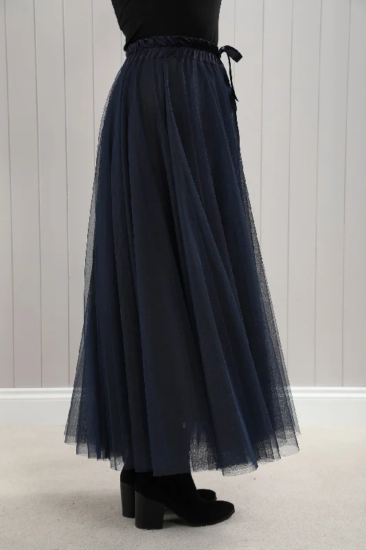 Tulle A-Line Skirt Navy silk skirt elegant