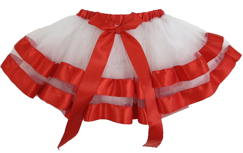 White Tutu Skirt With Red Ribbon Trim midi skirt versatile