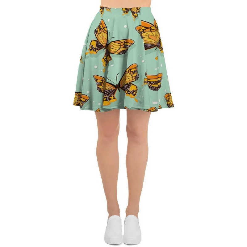 Yellow Butterfly Print Women's Skirt leather skirt bold