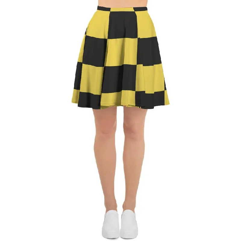 Yellow Checkered Print Women's Skirt corduroy skirt cozy